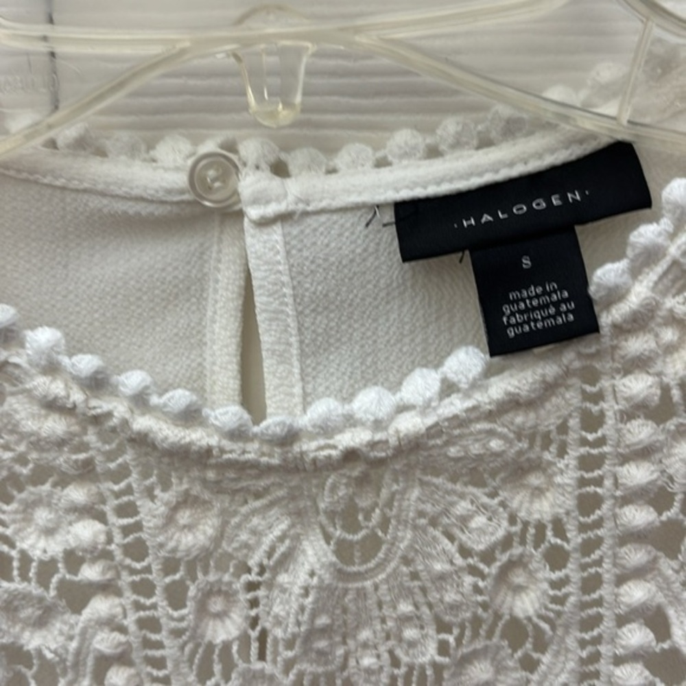 Halogen Women's Crochet Detail & Crepe Blouse Ivory Cloud - Sm